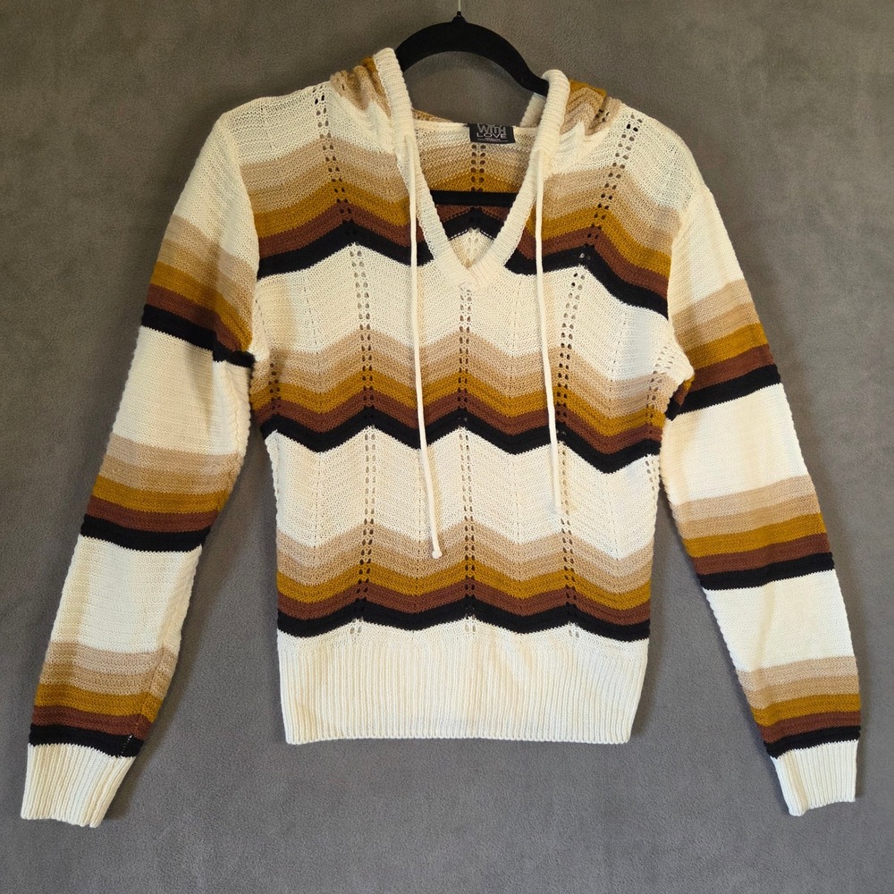 FCT With Love Chevron Hooded Sweater Women Medium Knit Earthy Boho Retro Casual